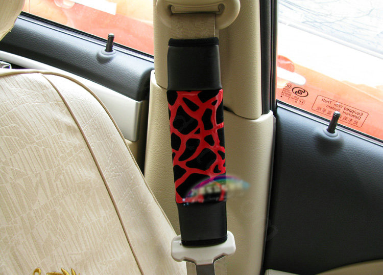 Cheapest Leopard Print PU Leather Automobile Seat Safety Belt Covers Car Decoration 2pcs - Red