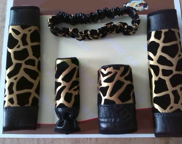 Cheapest Leopard Print PU Leather Automotive Interior Car Decoration 5pcs Sets - Gold