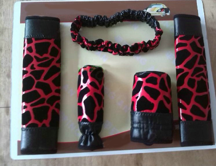 Cheapest Leopard Print PU Leather Automotive Interior Car Decoration 5pcs Sets - Red