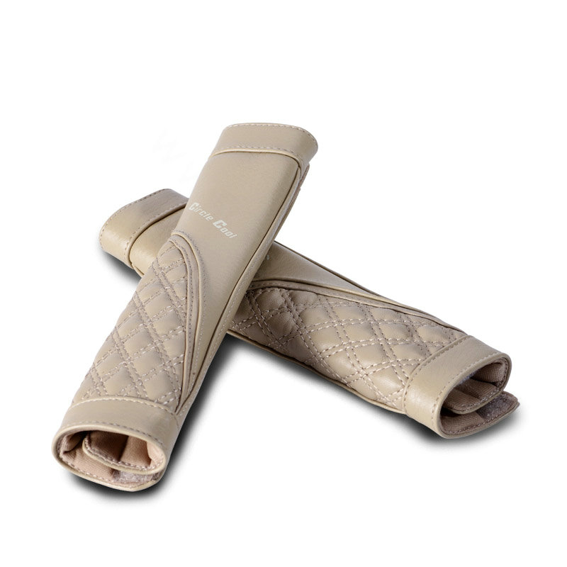 Classic Circle Cool Genuine Leather Automobile Seat Safety Belt Covers Car Decoration 2pcs - Beige