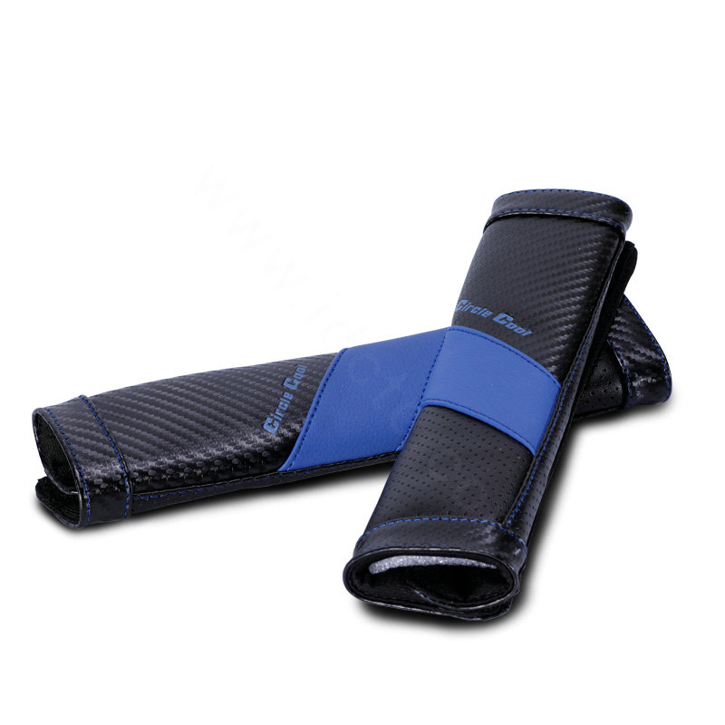 Classic Circle Cool Genuine Leather Automobile Seat Safety Belt Covers Car Decoration 2pcs - Blue