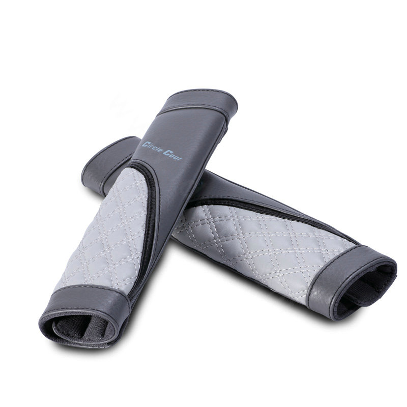 Classic Circle Cool Genuine Leather Automobile Seat Safety Belt Covers Car Decoration 2pcs - Grey