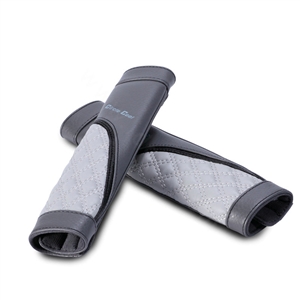 Classic Circle Cool Genuine Leather Automobile Seat Safety Belt Covers Car Decoration 2pcs - Grey