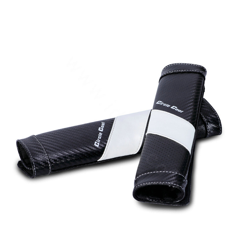 Classic Circle Cool Genuine Leather Automobile Seat Safety Belt Covers Car Decoration 2pcs - White