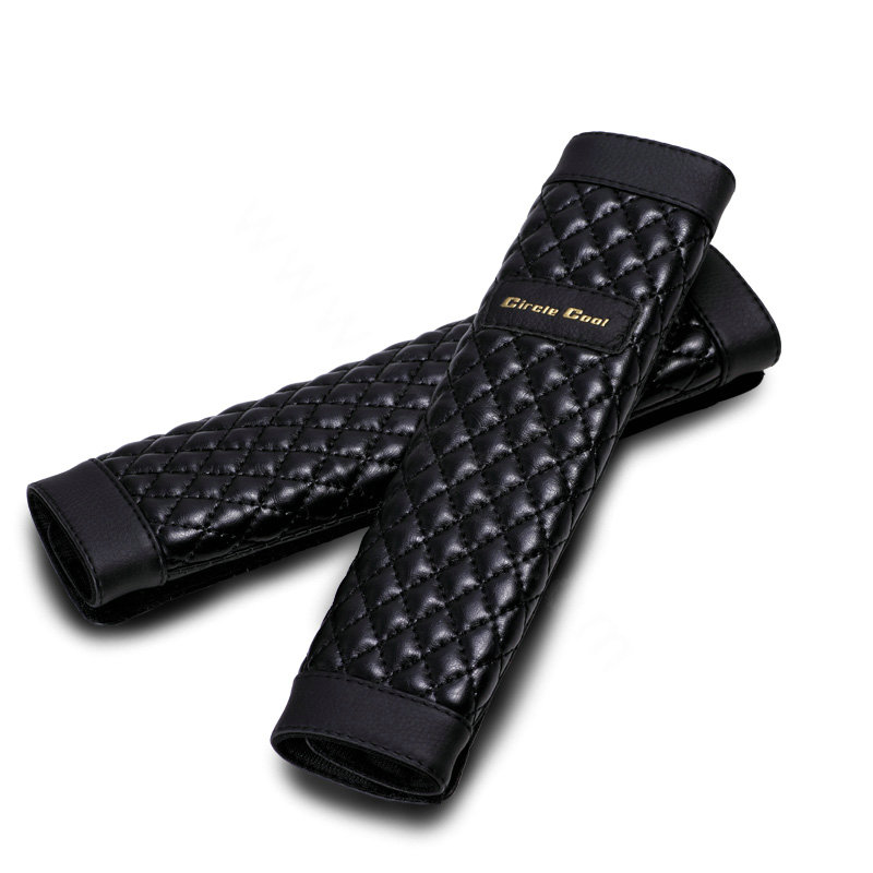 Classic Circle Cool Real Leather Automobile Seat Safety Belt Covers Car Decoration 2pcs - Black