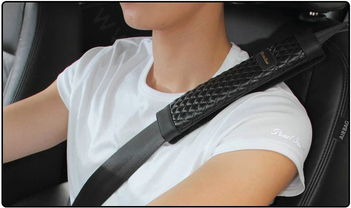 Classic Circle Cool Real Leather Automobile Seat Safety Belt Covers Car Decoration 2pcs - Black