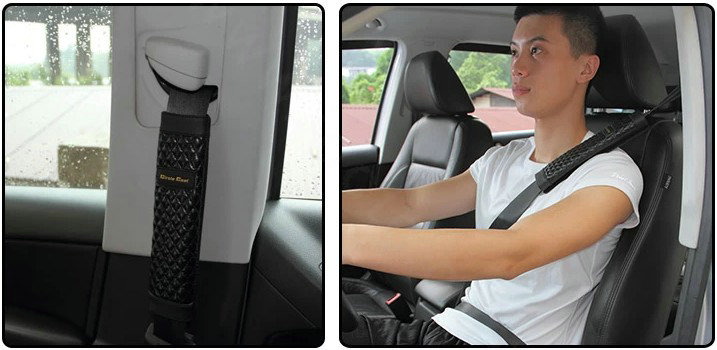 Classic Circle Cool Real Leather Automobile Seat Safety Belt Covers Car Decoration 2pcs - Black