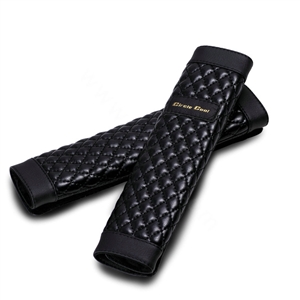 Classic Circle Cool Real Leather Automobile Seat Safety Belt Covers Car Decoration 2pcs - Black