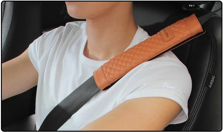 Classic Circle Cool Real Leather Automobile Seat Safety Belt Covers Car Decoration 2pcs - Brown