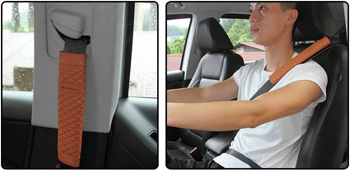 Classic Circle Cool Real Leather Automobile Seat Safety Belt Covers Car Decoration 2pcs - Brown