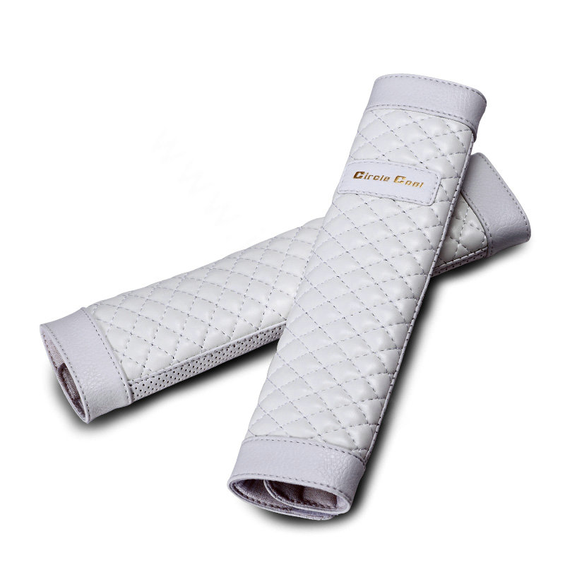 Classic Circle Cool Real Leather Automobile Seat Safety Belt Covers Car Decoration 2pcs - White