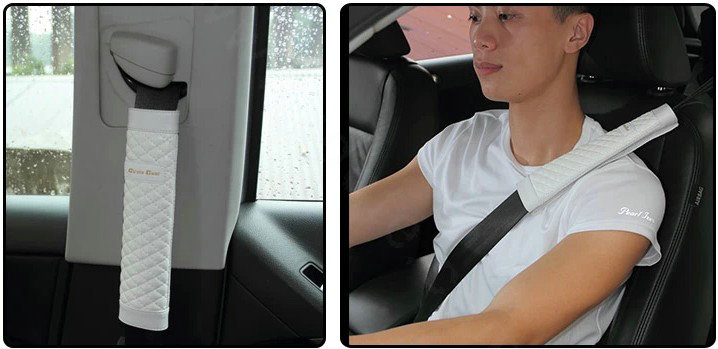 Classic Circle Cool Real Leather Automobile Seat Safety Belt Covers Car Decoration 2pcs - White