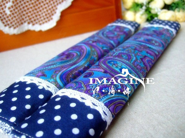 Classic Cloth Cotton Floral Print Lace Auto Seat Safety Belt Covers Car Decoration 2pcs - Blue