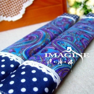 Classic Cloth Cotton Floral Print Lace Auto Seat Safety Belt Covers Car Decoration 2pcs - Blue
