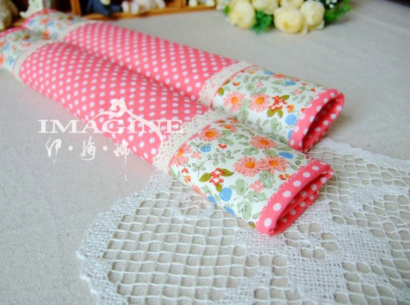 Classic Cloth Cotton Floral Print Lace Auto Seat Safety Belt Covers Car Decoration 2pcs - Pink