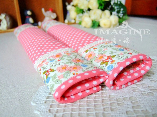 Classic Cloth Cotton Floral Print Lace Auto Seat Safety Belt Covers Car Decoration 2pcs - Pink