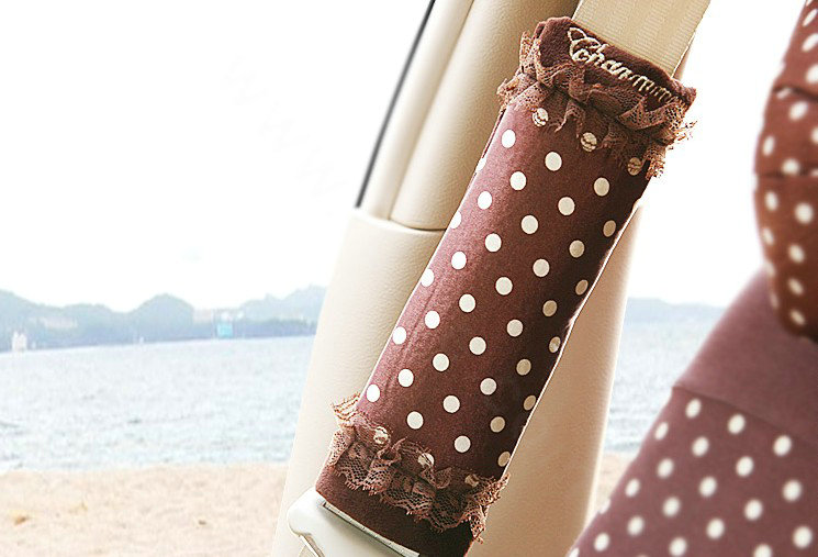 Classic Lace Polka Dot Synthetic Fiber Automotive Seat Safety Belt Covers Car Decoration 2pcs - Brown
