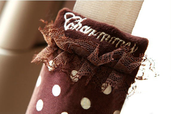 Classic Lace Polka Dot Synthetic Fiber Automotive Seat Safety Belt Covers Car Decoration 2pcs - Brown