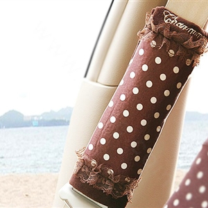 Classic Lace Polka Dot Synthetic Fiber Automotive Seat Safety Belt Covers Car Decoration 2pcs - Brown