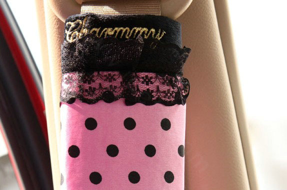 Classic Lace Polka Dot Synthetic Fiber Automotive Seat Safety Belt Covers Car Decoration 2pcs - Pink
