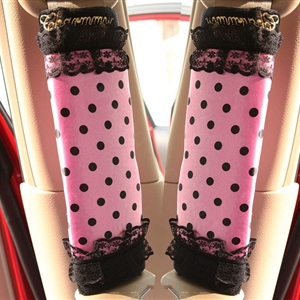 Classic Lace Polka Dot Synthetic Fiber Automotive Seat Safety Belt Covers Car Decoration 2pcs - Pink