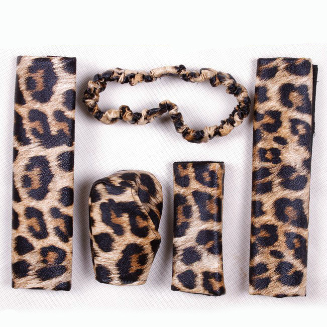 Classic Leopard Print PU Leather Automotive Interior Car Decoration 5pcs Sets - Brown