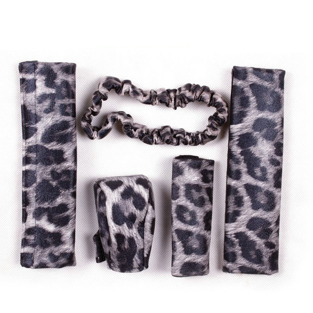 Classic Leopard Print PU Leather Automotive Interior Car Decoration 5pcs Sets - Grey