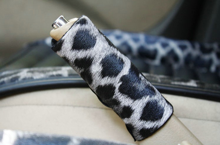 Classic Leopard Print PU Leather Automotive Interior Car Decoration 5pcs Sets - Grey