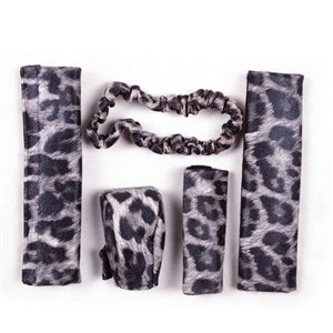 Classic Leopard Print PU Leather Automotive Interior Car Decoration 5pcs Sets - Grey