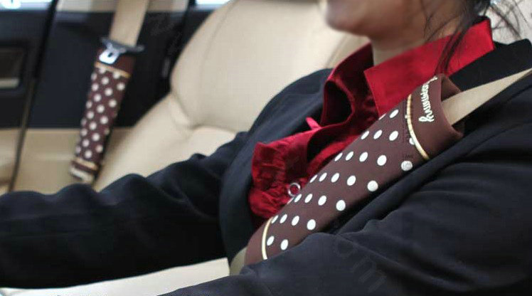 Classic Polka Dot Synthetic Fiber Automotive Seat Safety Belt Covers Car Decoration 2pcs - Brown