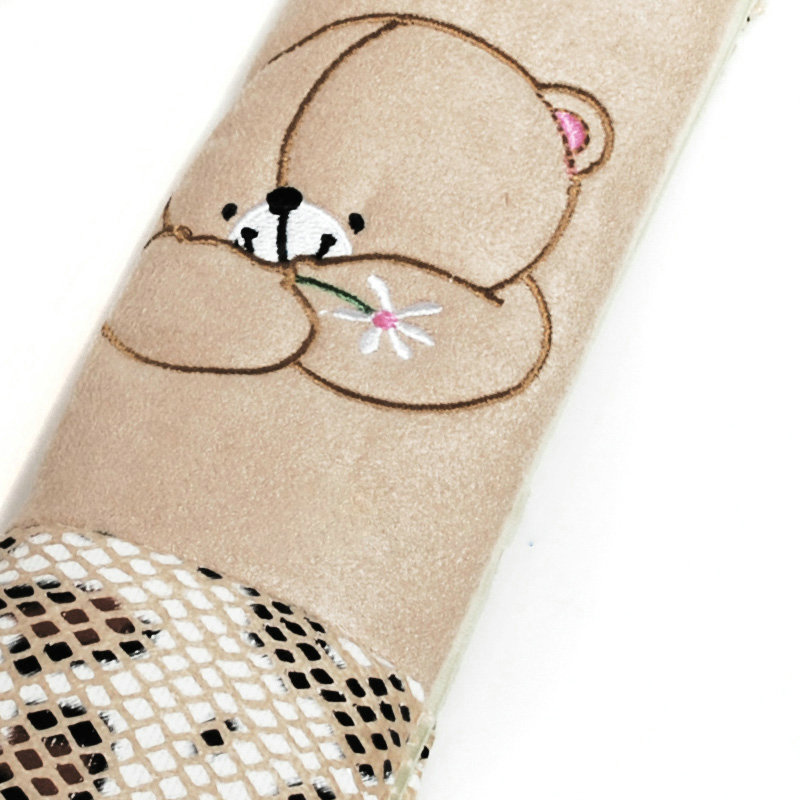 Cute Bear Velvet Leopard Print Automotive Seat Safety Belt Covers Car Decoration 2pcs - Beige