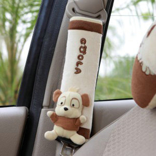 Cute Cartoon Coola Bear Synthetic Fiber Automotive Seat Safety Belt Covers Car Decoration 2pcs - Beige
