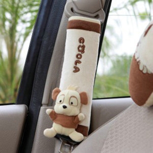 Cute Cartoon Coola Bear Synthetic Fiber Automotive Seat Safety Belt Covers Car Decoration 2pcs - Beige
