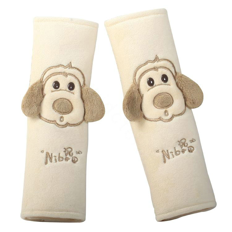 Cute Cartoon Dogs Velvet Automotive Seat Safety Belt Covers Car Decoration 2pcs - Beige
