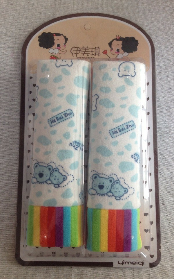 Cute Girls Cartoon Bear Velvet Automotive Seat Safety Belt Covers Car Decoration 2pcs - Blue