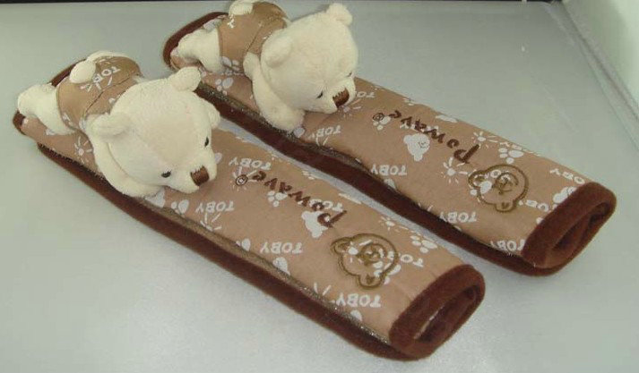 Cute Toby Cartoon Bear Velvet Automotive Seat Safety Belt Covers Car Decoration 2pcs - Brown