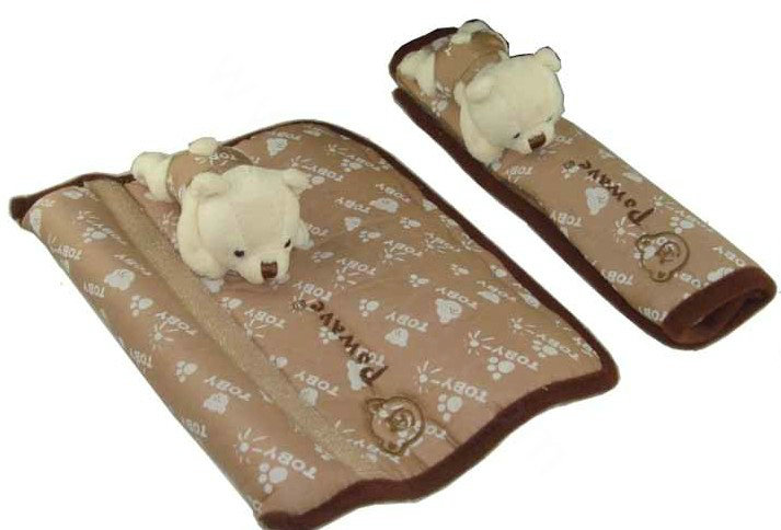 Cute Toby Cartoon Bear Velvet Automotive Seat Safety Belt Covers Car Decoration 2pcs - Brown