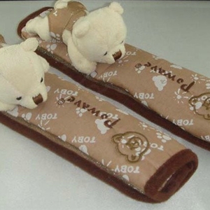 Cute Toby Cartoon Bear Velvet Automotive Seat Safety Belt Covers Car Decoration 2pcs - Brown