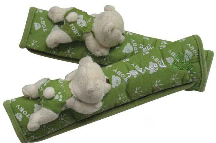 Cute Toby Cartoon Bear Velvet Automotive Seat Safety Belt Covers Car Decoration 2pcs - Green