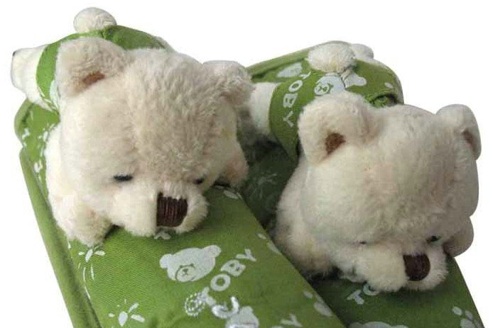 Cute Toby Cartoon Bear Velvet Automotive Seat Safety Belt Covers Car Decoration 2pcs - Green
