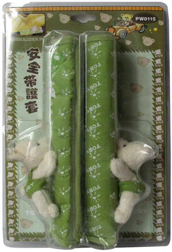 Cute Toby Cartoon Bear Velvet Automotive Seat Safety Belt Covers Car Decoration 2pcs - Green