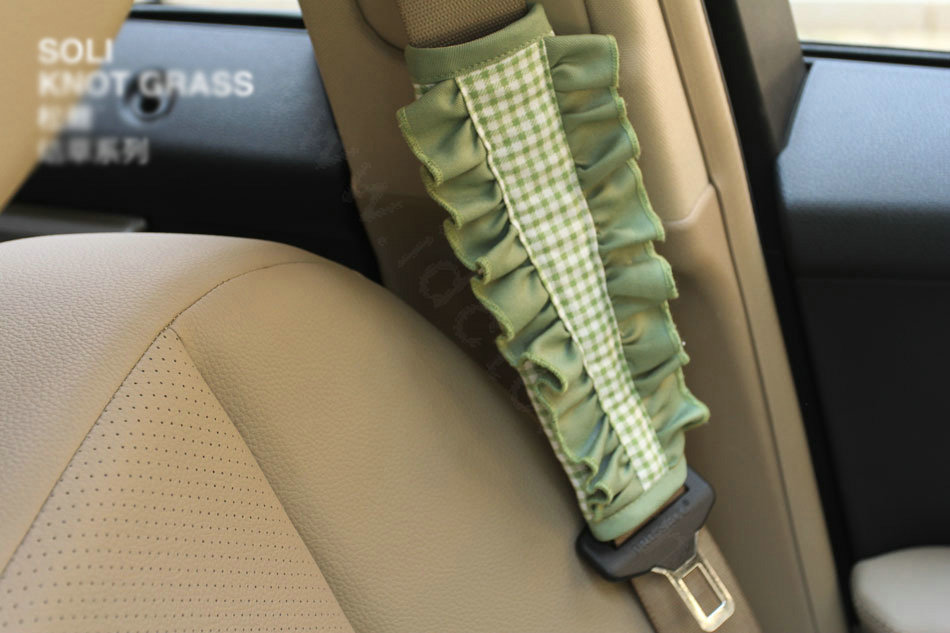 Elegant Cloth Cotton Floral Print Automotive Seat Safety Belt Covers Car Decoration 2pcs - Green
