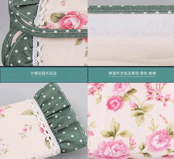 Elegant Cloth Cotton Floral Print Lace Auto Seat Safety Belt Covers Car Decoration 2pcs - Green