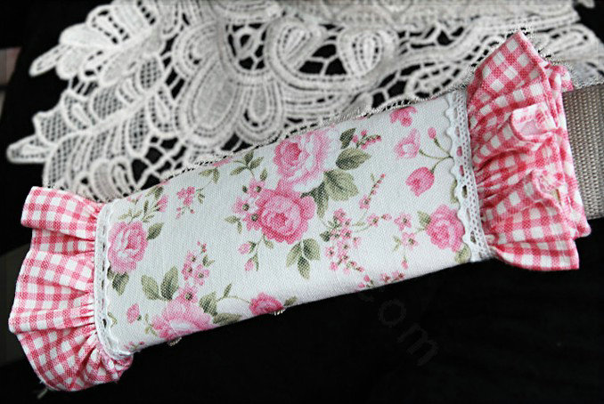 Elegant Cloth Cotton Floral Print Lace Auto Seat Safety Belt Covers Car Decoration 2pcs - Pink