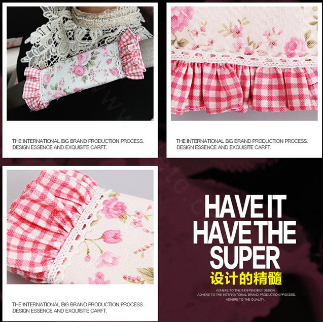 Elegant Cloth Cotton Floral Print Lace Auto Seat Safety Belt Covers Car Decoration 2pcs - Pink