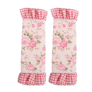 Elegant Cloth Cotton Floral Print Lace Auto Seat Safety Belt Covers Car Decoration 2pcs - Pink
