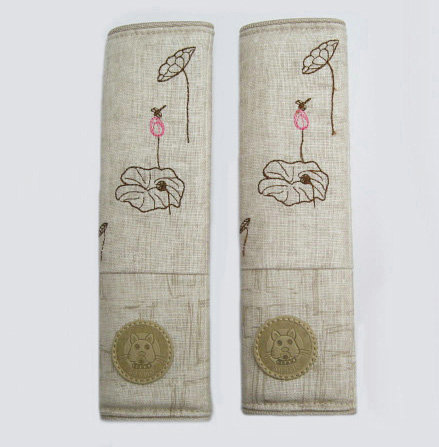 Elegant Flower Print Velvet Automotive Seat Safety Belt Covers Car Decoration 2pcs - Beige
