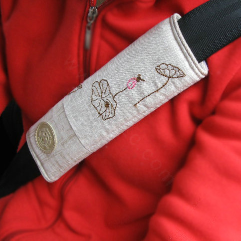 Elegant Flower Print Velvet Automotive Seat Safety Belt Covers Car Decoration 2pcs - Beige