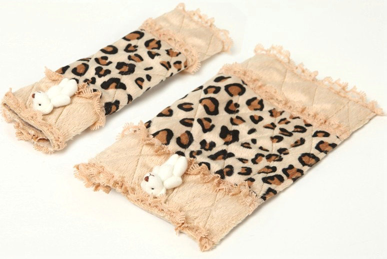 Funky Bud Silk Velvet Leopard Print Automotive Seat Safety Belt Covers Car Decoration 2pcs - Beige