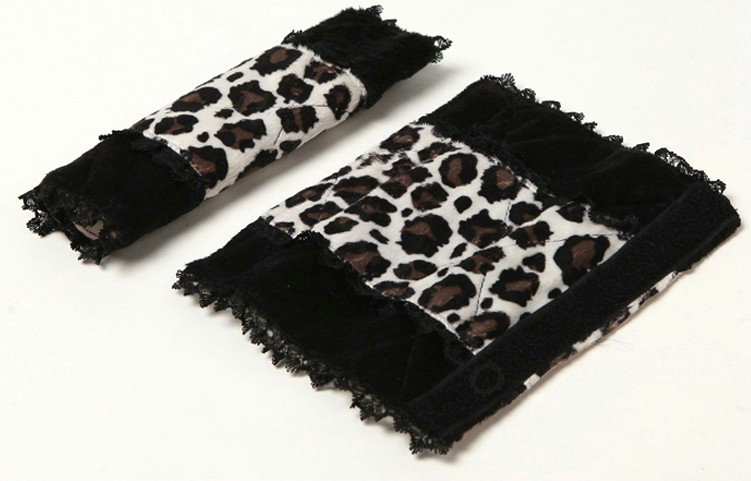 Funky Bud Silk Velvet Leopard Print Automotive Seat Safety Belt Covers Car Decoration 2pcs - Black